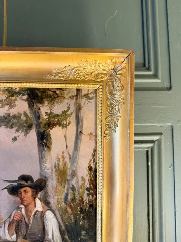 The Hunter at Rest, 19th-century painting — Good condition
