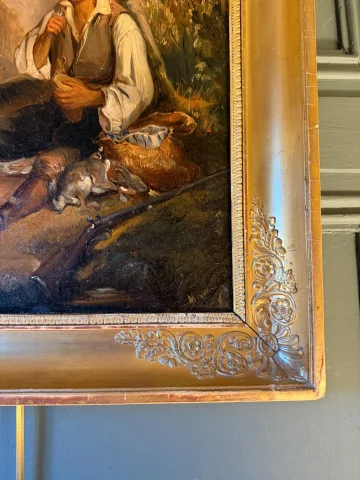 The Hunter at Rest, 19th-century painting — Good condition