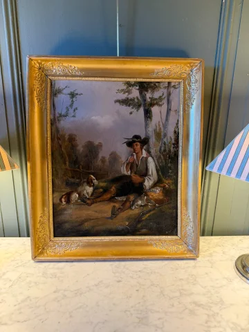 The Hunter at Rest, 19th-century painting — Good condition