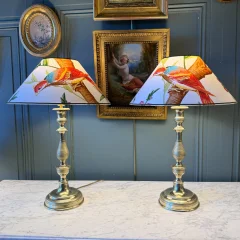 Large pair of 19th-century bronze lamps, height 52 cm