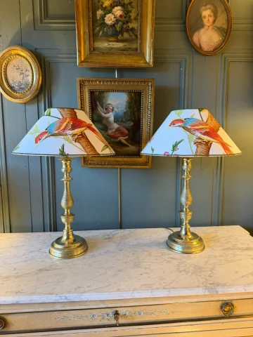 Groot paar bronzen lampen, 19e eeuw, hoogte 52 cm — Zeer goede staat