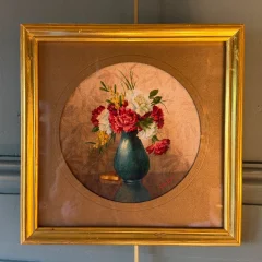 Blumenstrauß mit Nelken und Mimosen, Gouache