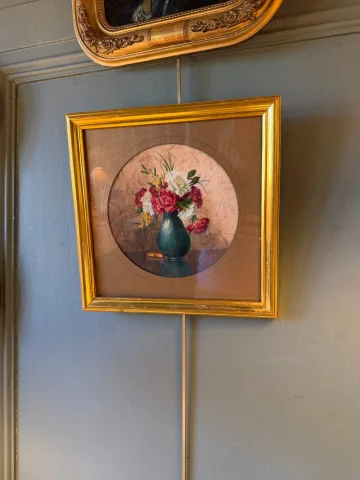 Blumenstrauß mit Nelken und Mimosen, Gouache — Sehr guter Zustand