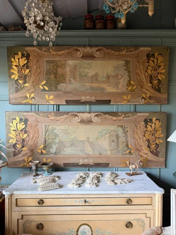 Gran par de lienzos pintados decorativos en trompe-l'œil — Buen estado