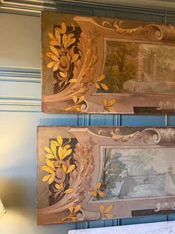 Gran par de lienzos pintados decorativos en trompe-l'œil — Buen estado