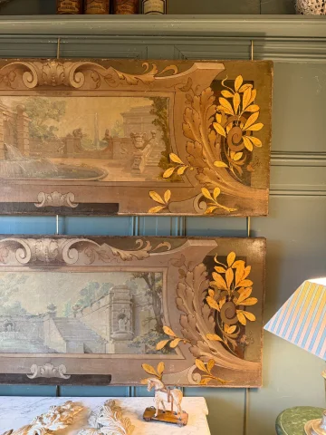 Gran par de lienzos pintados decorativos en trompe-l'œil — Buen estado