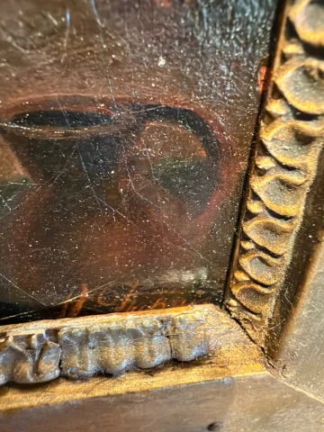 Piccolo dipinto del XIX secolo, scena di caccia con figure e cani — Buono stato