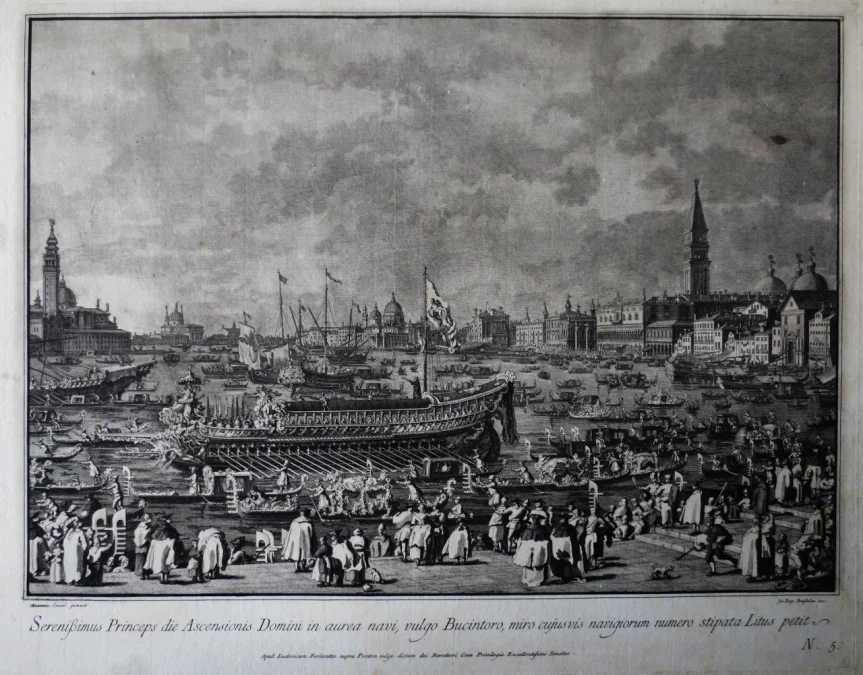 Le Mariage Avec La Mer, Gravure d' Après Canaletto, XVIIIe Siècle.