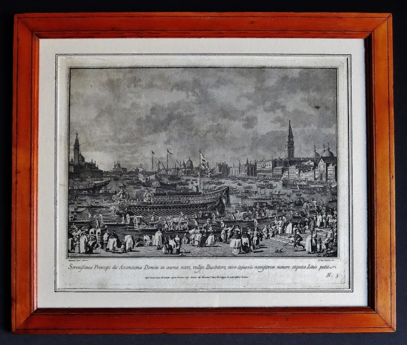 Le Mariage Avec La Mer, Gravure d' Après Canaletto, XVIIIe Siècle.