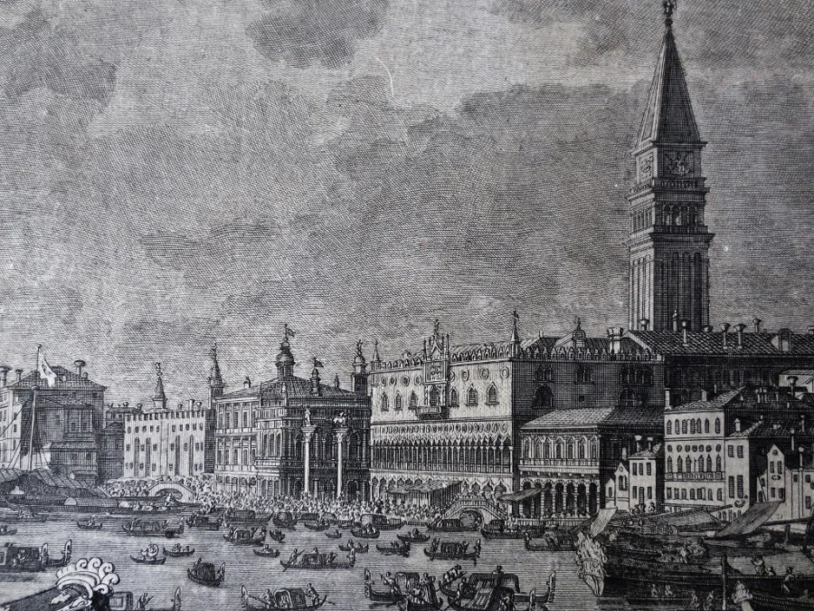 Le Mariage Avec La Mer, Gravure d' Après Canaletto, XVIIIe Siècle.