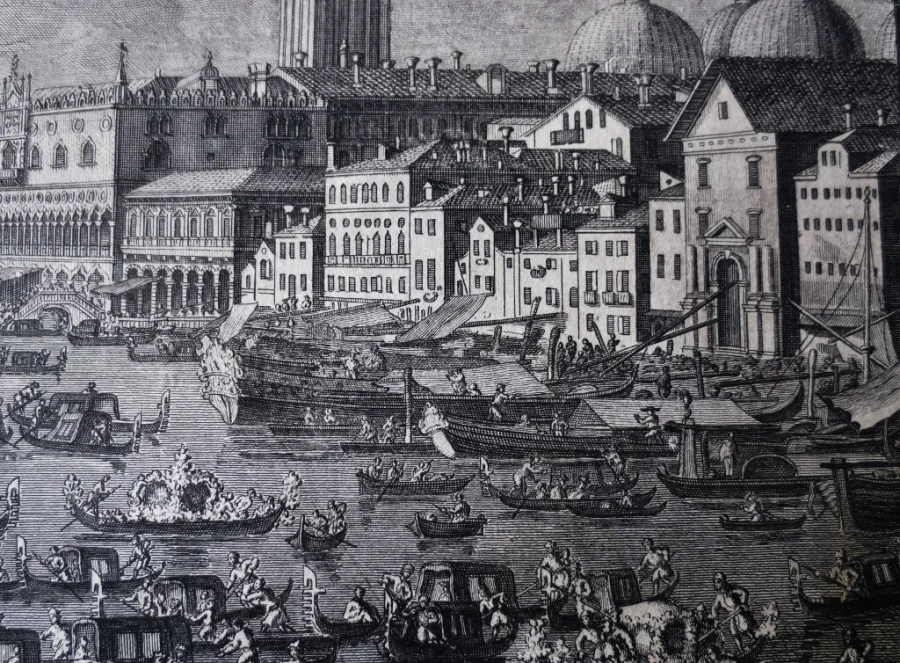 Le Mariage Avec La Mer, Gravure d' Après Canaletto, XVIIIe Siècle.