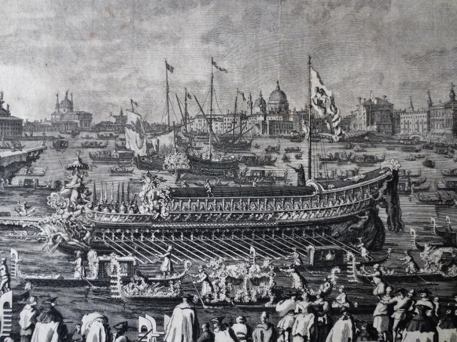 Le Mariage Avec La Mer, Gravure d' Après Canaletto, XVIIIe Siècle.