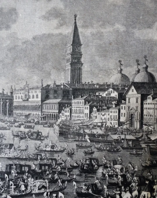 Le Mariage Avec La Mer, Gravure d' Après Canaletto, XVIIIe Siècle.