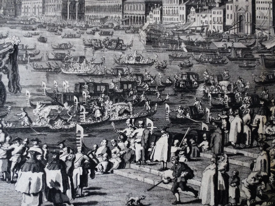 Le Mariage Avec La Mer, Gravure d' Après Canaletto, XVIIIe Siècle.