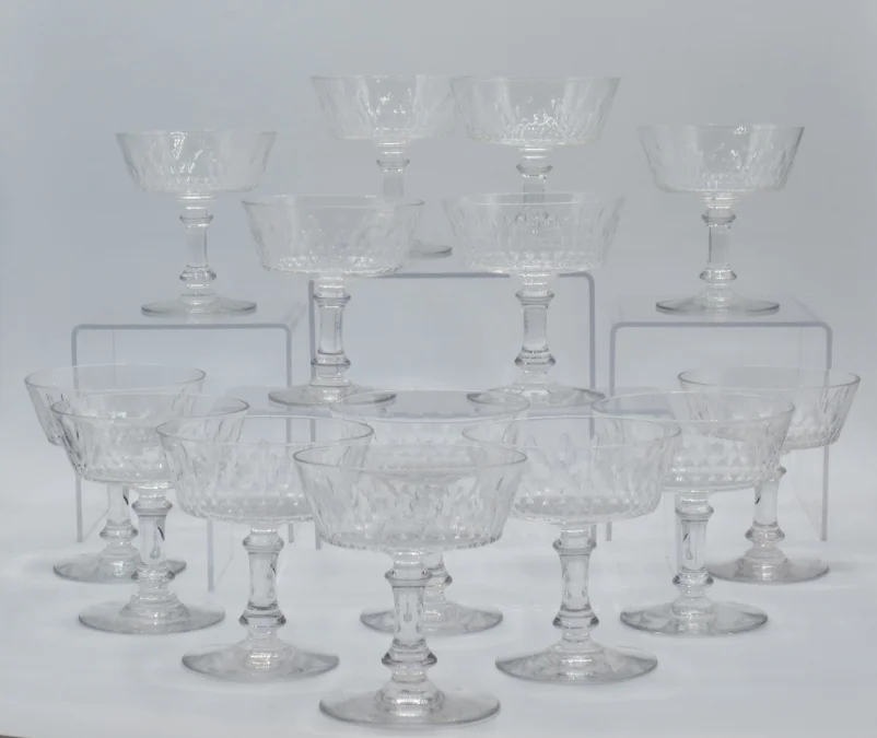 Coupes à champagne, cristal, fin XIXe siècle.