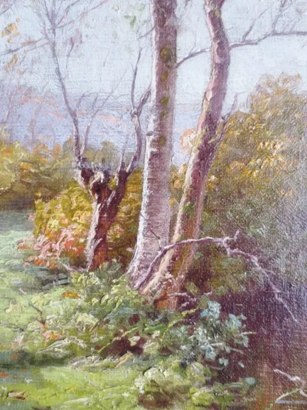 Paysage à l' étang, signé René His 1877-1960.