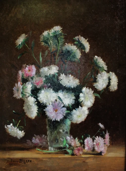 Bouquet De Dahlias Signé Louis Bigaux.