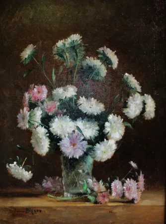 Bouquet De Dahlias Signé Louis Bigaux.