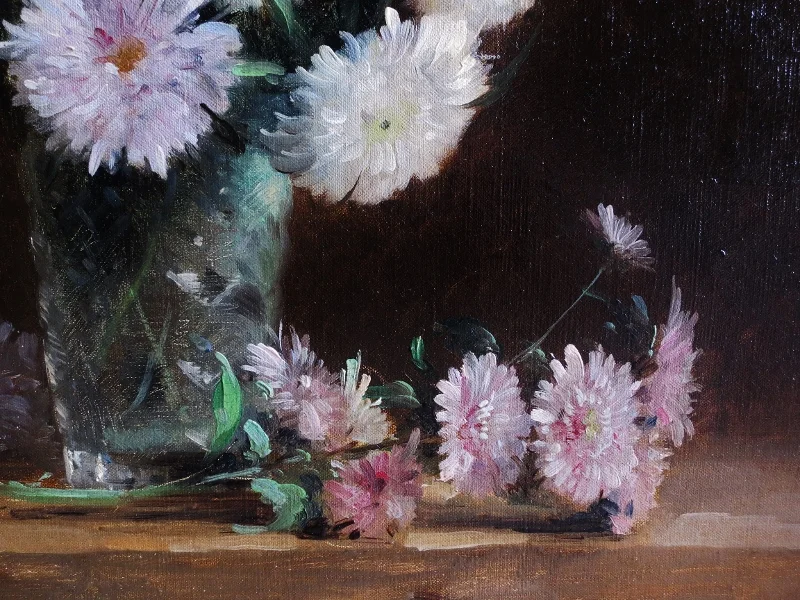 Bouquet De Dahlias Signé Louis Bigaux.