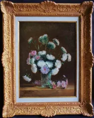 Bouquet De Dahlias Signé Louis Bigaux.