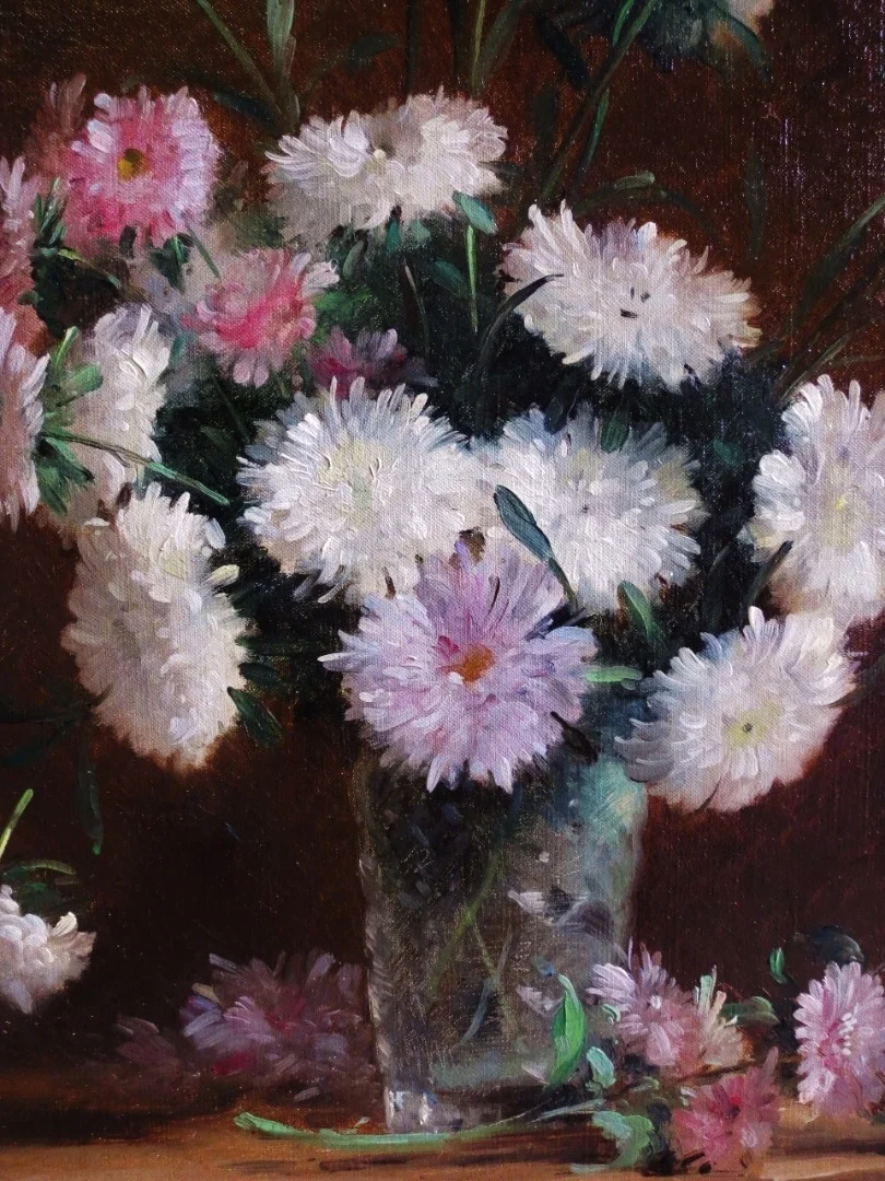Bouquet De Dahlias Signé Louis Bigaux.