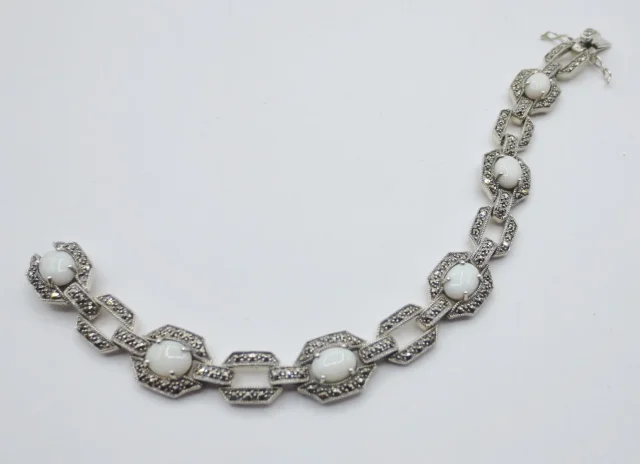 Bracelet Art-Déco, argent et opales.