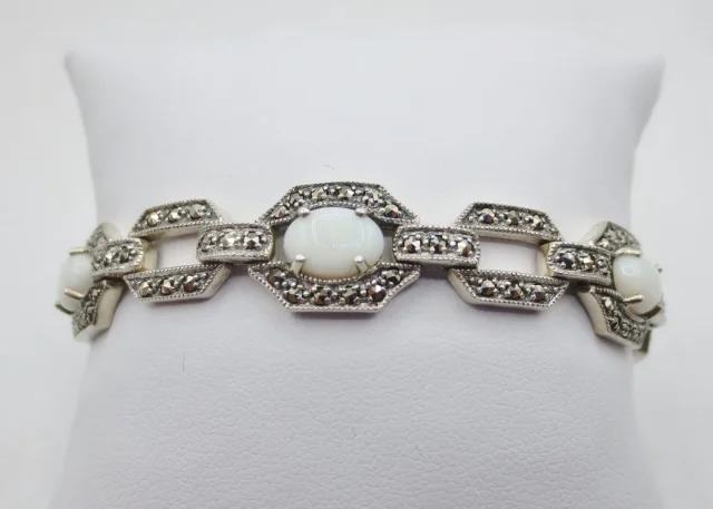 Bracelet Art-Déco, argent et opales.