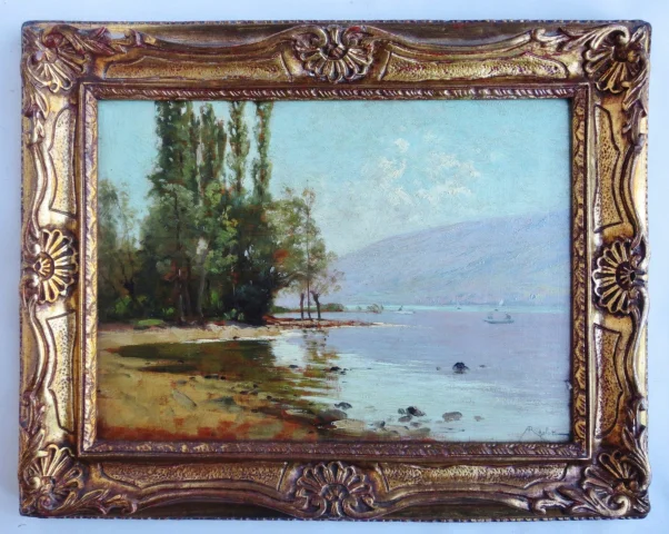 風景画（湖畔）　アルベール・リゴロ 1862-1932 署名入り — 良好な状態