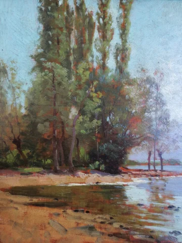 風景画（湖畔）　アルベール・リゴロ 1862-1932 署名入り — 良好な状態