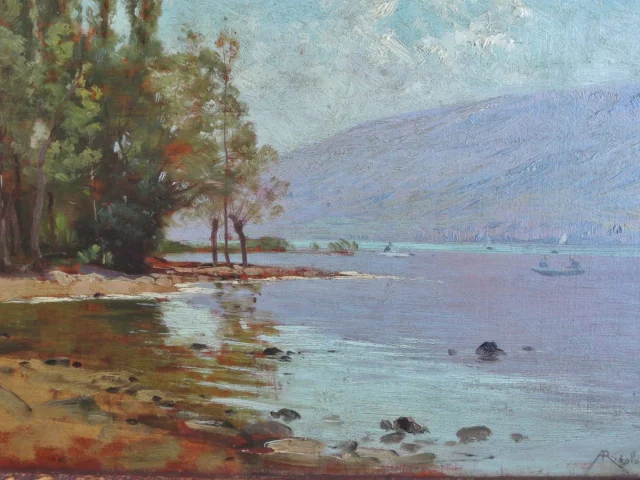 風景画（湖畔）　アルベール・リゴロ 1862-1932 署名入り — 良好な状態