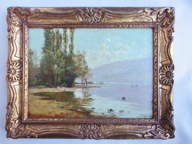 風景画（湖畔）　アルベール・リゴロ 1862-1932 署名入り — 良好な状態