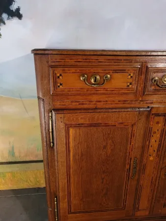 Buffet haut en chêne et marqueterie