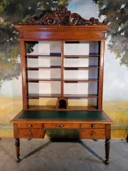 Grand bureau bibliothèque en chêne XIX ème