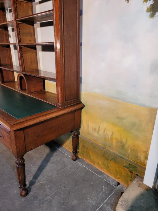 Grand bureau bibliothèque en chêne XIX ème