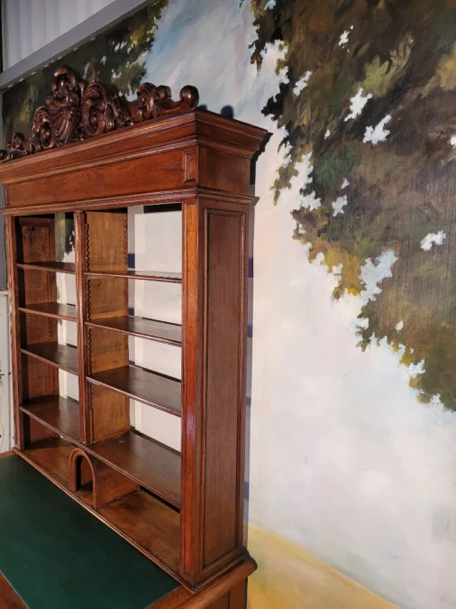 Grand bureau bibliothèque en chêne XIX ème