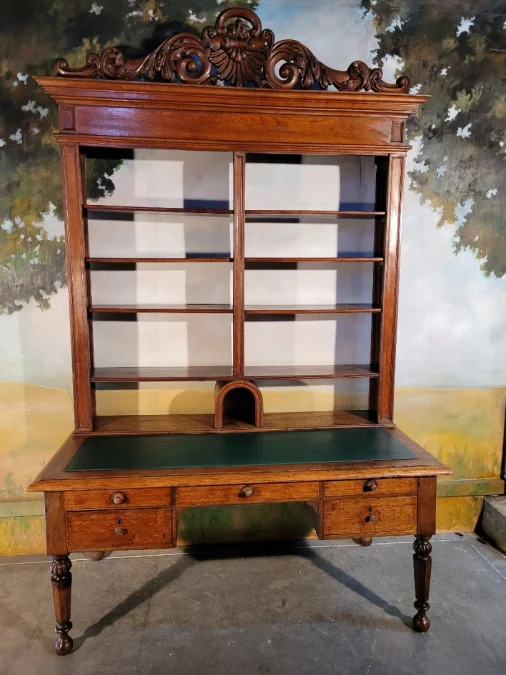 Grand bureau bibliothèque en chêne XIX ème