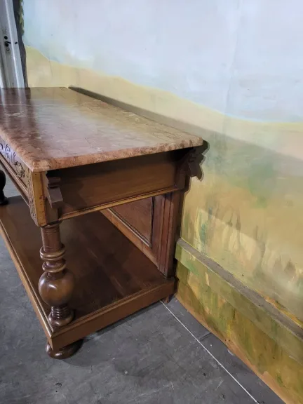 Console en noyer et marbre