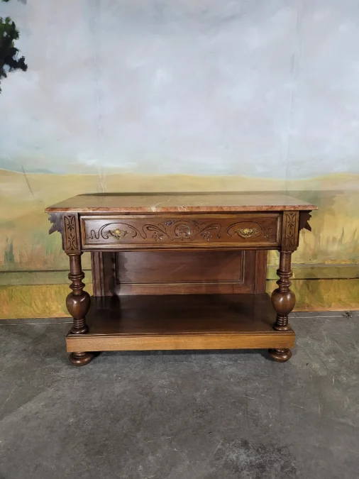 Console en noyer et marbre