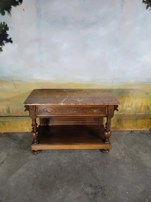 Console en noyer et marbre