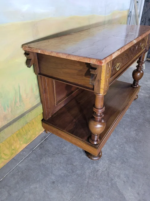 Console en noyer et marbre