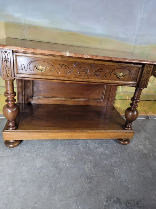 Console en noyer et marbre