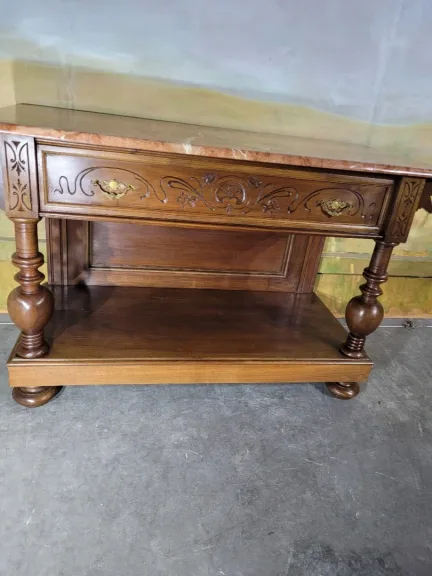 Console en noyer et marbre
