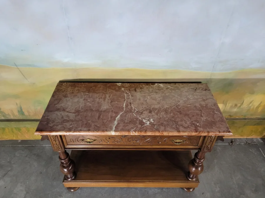 Console en noyer et marbre