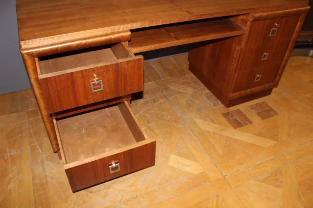 bureau plat d'époque art déco en noyer