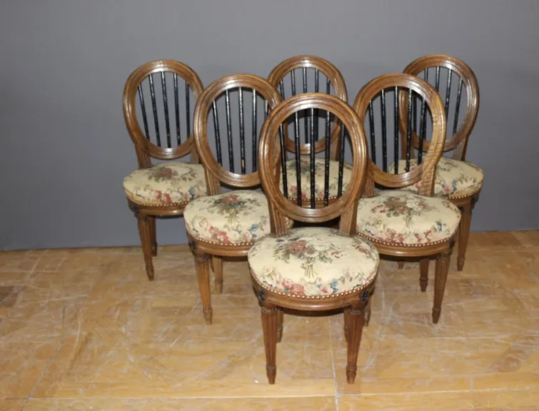 Suite Of Six Louis XVI Chairs In Walnut Late XVIII
