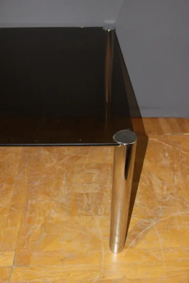 Table de salle à manger en chrome et verre fumé gris 1970