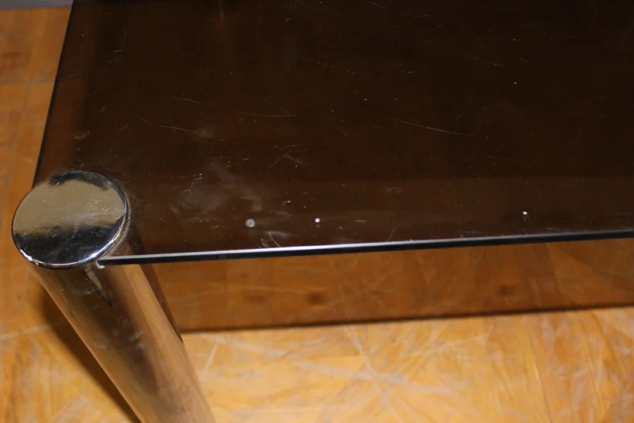 Table de salle à manger en chrome et verre fumé gris 1970