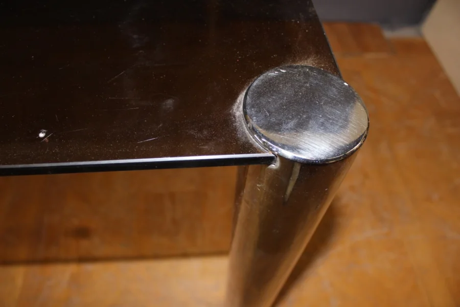 Table de salle à manger en chrome et verre fumé gris 1970