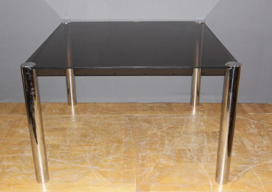 Table de salle à manger en chrome et verre fumé gris 1970