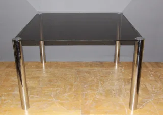 Table de salle à manger en chrome et verre fumé gris 1970